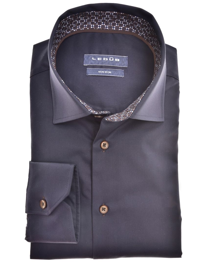 Ledub business overhemd donkerblauw effen 100% katoen normale fit