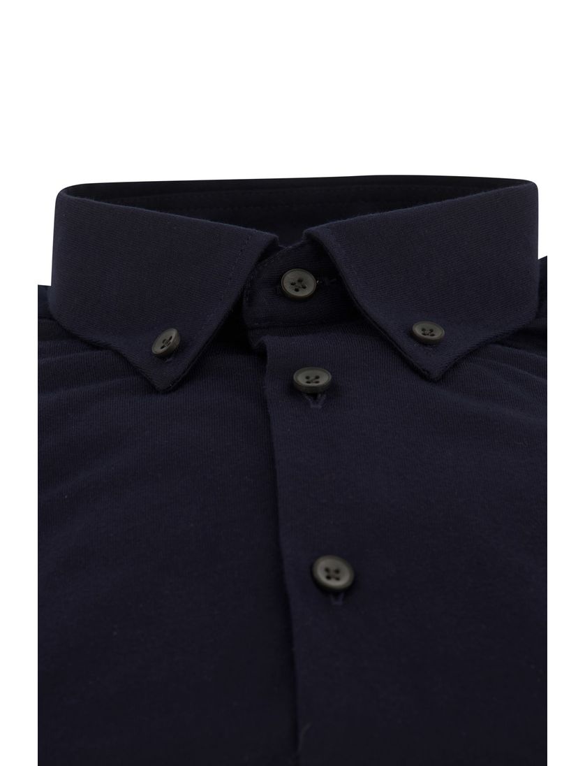 Ledub overhemd mouwlengte 7 donkerblauw effen katoen normale fit