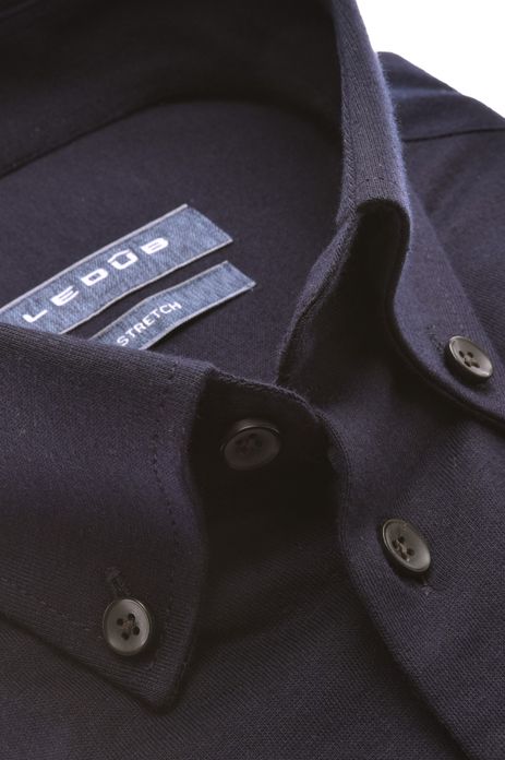 Overhemd Ledub normale fit donkerblauw effen katoen