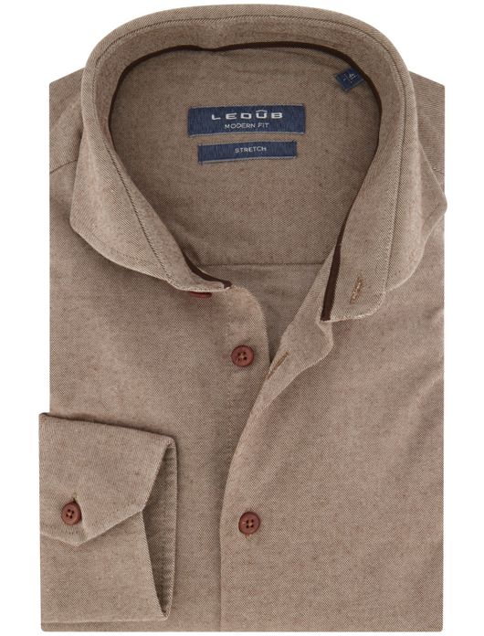 business overhemd Ledub Modern Fit beige effen katoen normale fit