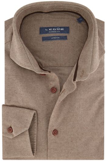 Ledub Ledub business overhemd Modern Fit beige effen katoen normale fit