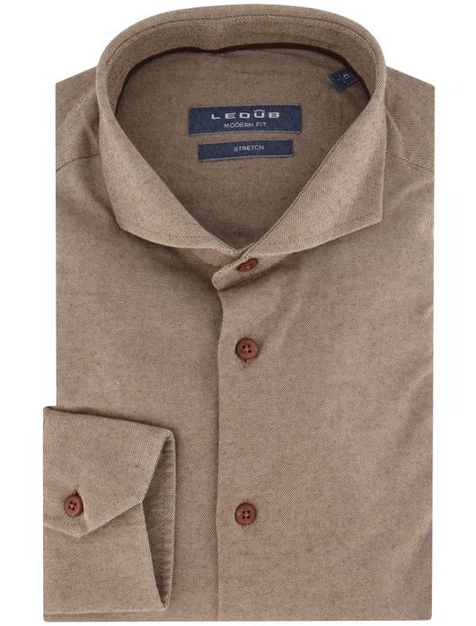 business overhemd Ledub Modern Fit beige effen katoen normale fit