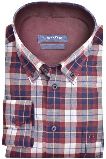 Ledub Ledub business overhemd normale fit rood geruit katoen