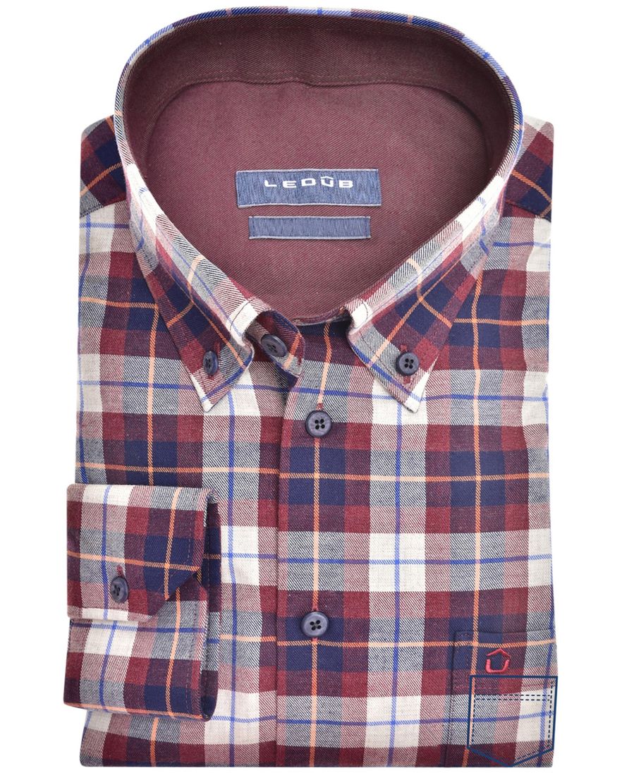 Ledub business overhemd normale fit rood geruit katoen