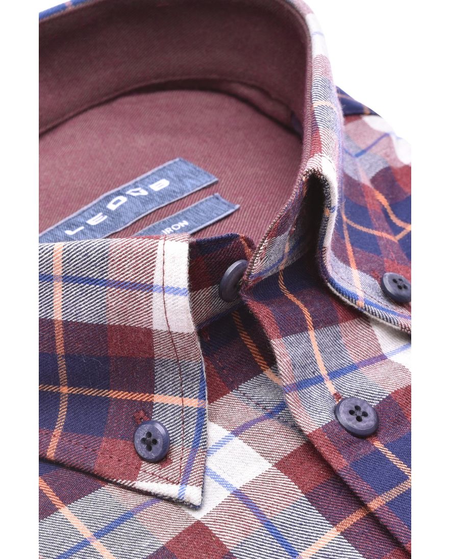 Ledub business overhemd normale fit rood geruit katoen