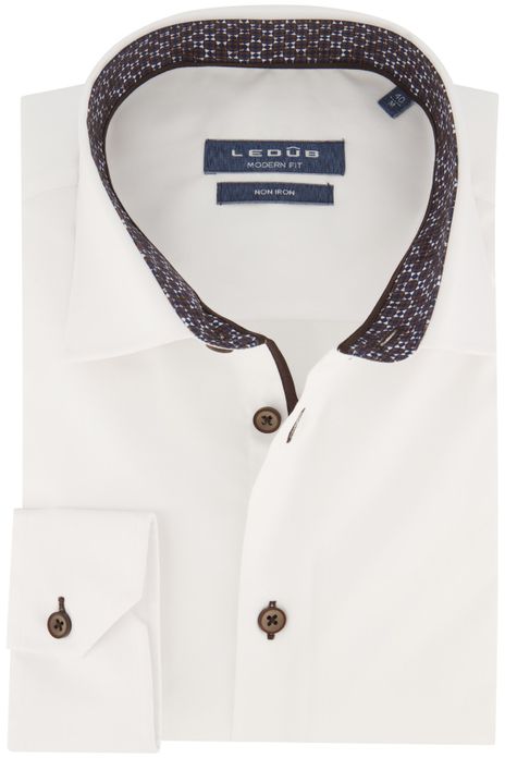 Ledub overhemd mouwlengte 7 normale fit wit