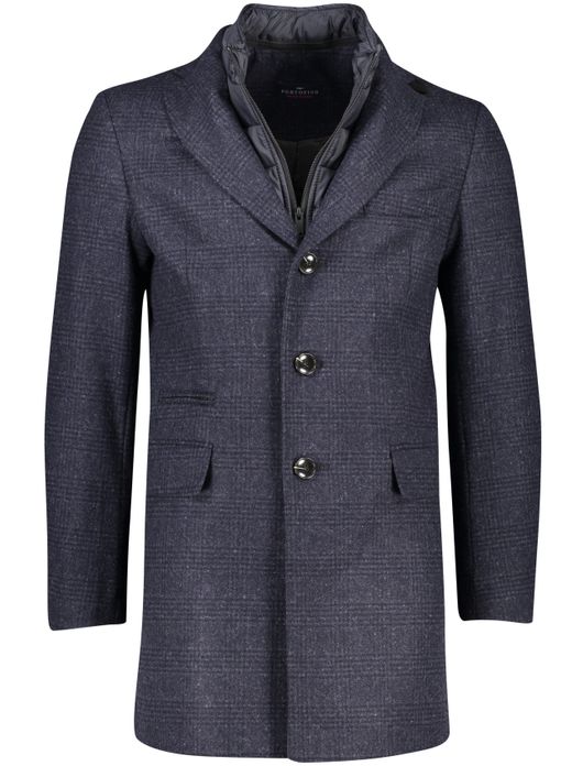 winterjas Portofino donkerblauw normale fit geruit rits + knoop