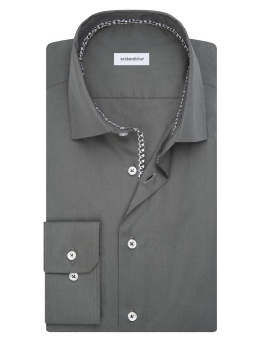 business overhemd Seidensticker grijs effen katoen normale fit