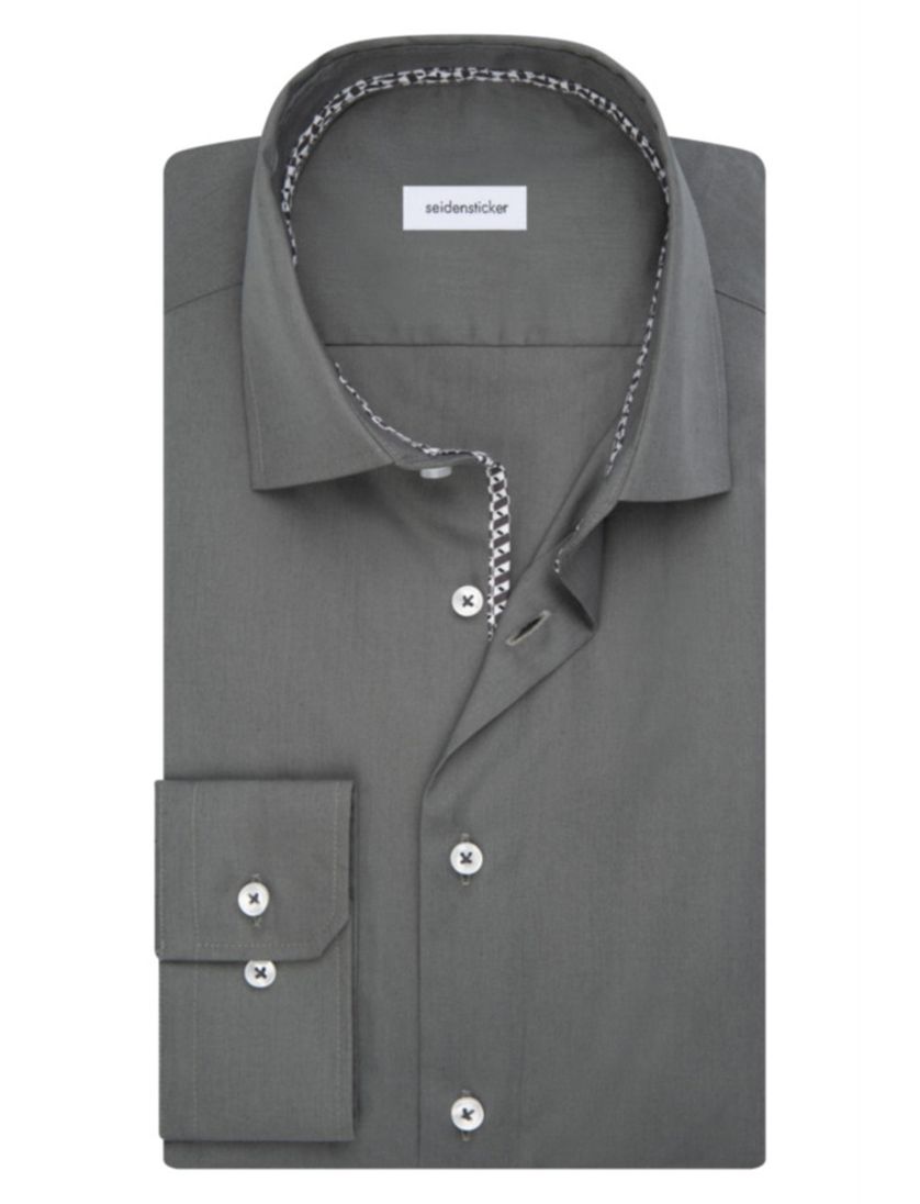 Seidensticker business overhemd grijs effen katoen Regular