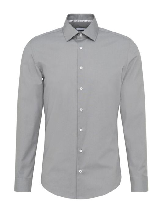 business overhemd Seidensticker grijs effen katoen normale fit