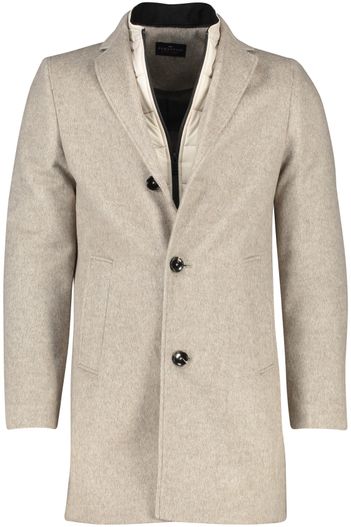 Portofino Portofino winterjas beige effen rits + knoop normale fit