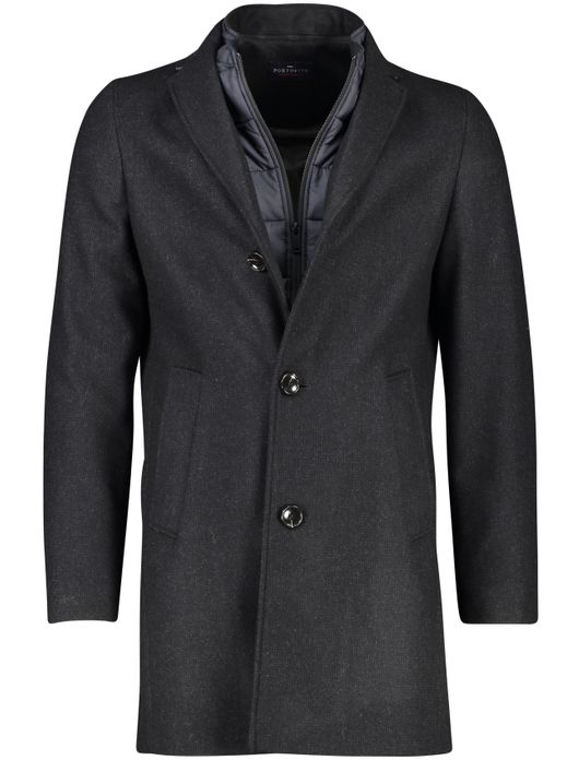 winterjas Portofino grijs normale fit effen rits + knoop