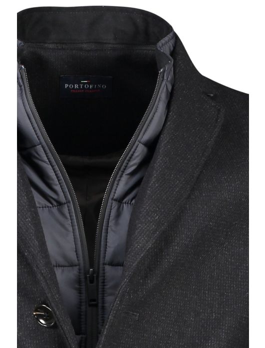 winterjas Portofino grijs normale fit effen rits + knoop