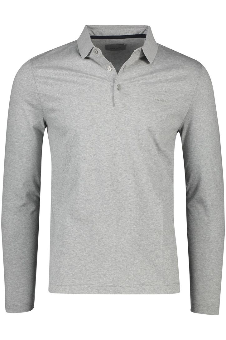 Lange mouwen polo Pierre Cardin normale fit grijs effen katoen