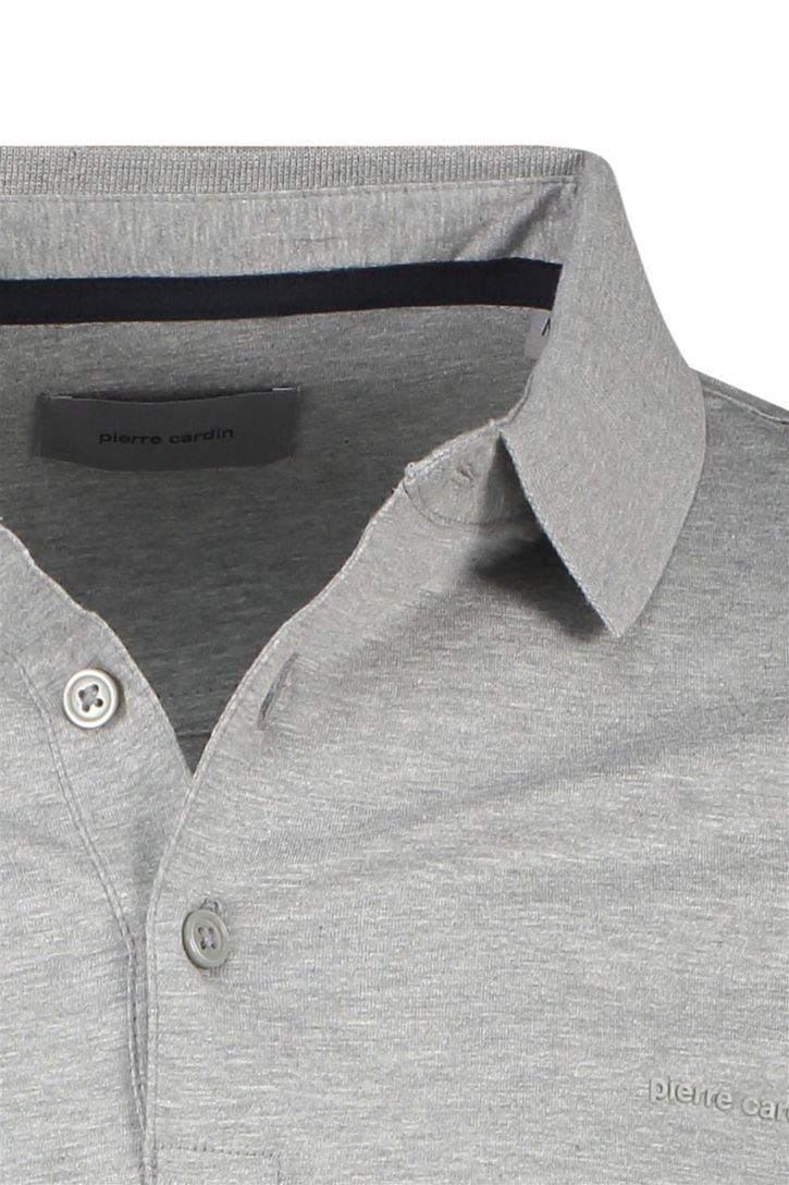Lange mouwen polo Pierre Cardin normale fit grijs effen katoen