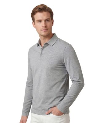 Pierre Cardin Lange mouwen polo Pierre Cardin normale fit grijs effen katoen