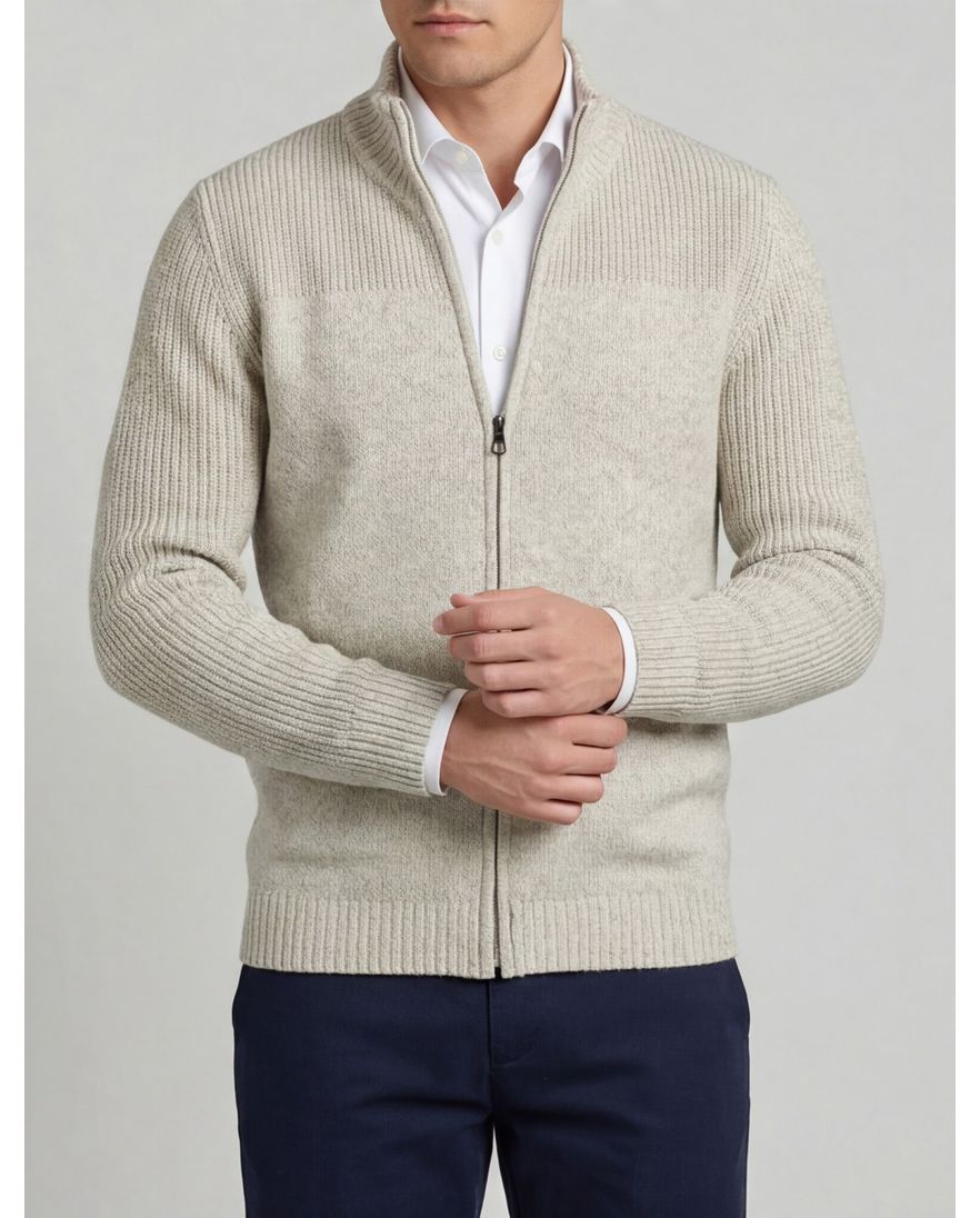 Pierre Cardin vest beige rits gemêleerd katoen