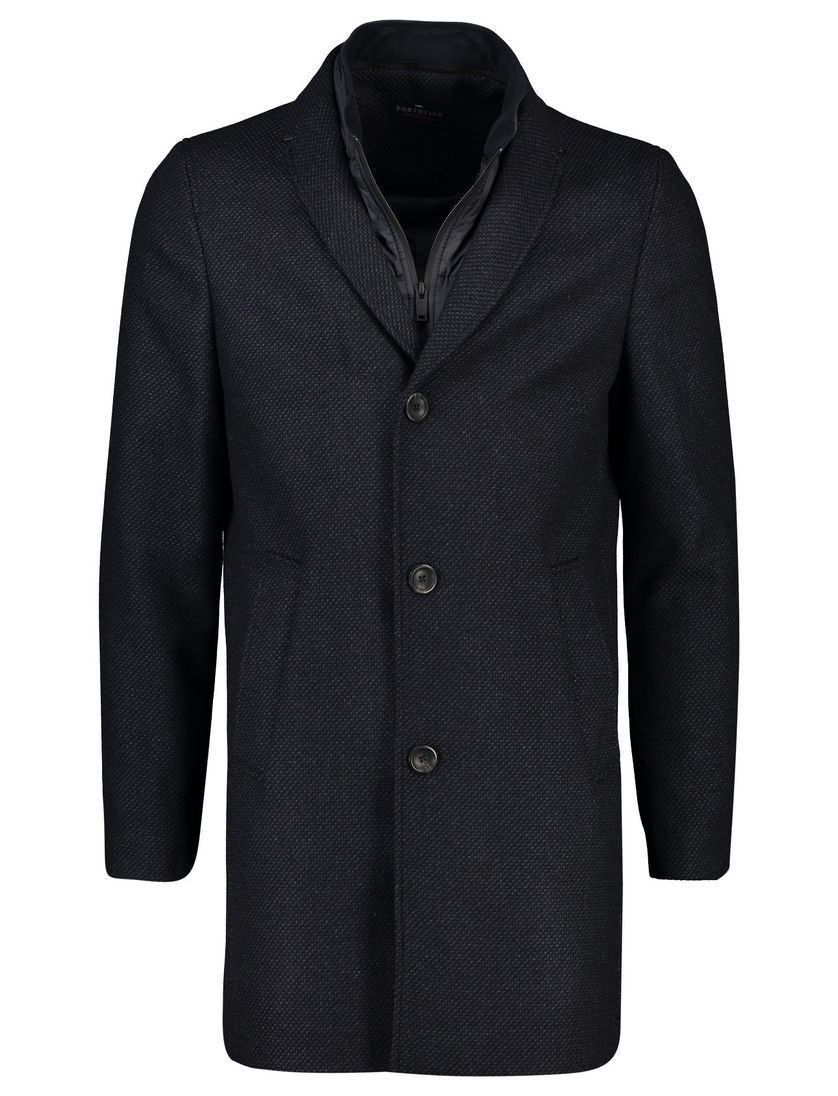 Portofino winterjas rits + knoop normale fit katoen donkerblauw effen