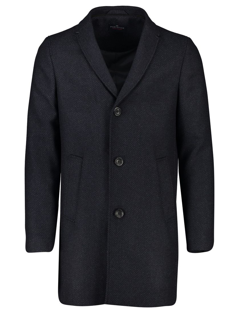 Portofino winterjas rits + knoop normale fit katoen donkerblauw effen