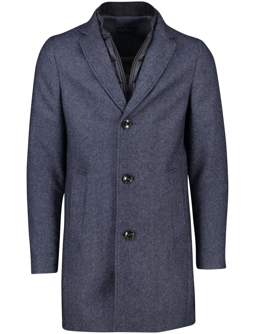 Portofino tussenjas donkerblauw normale fit effen rits + knoop