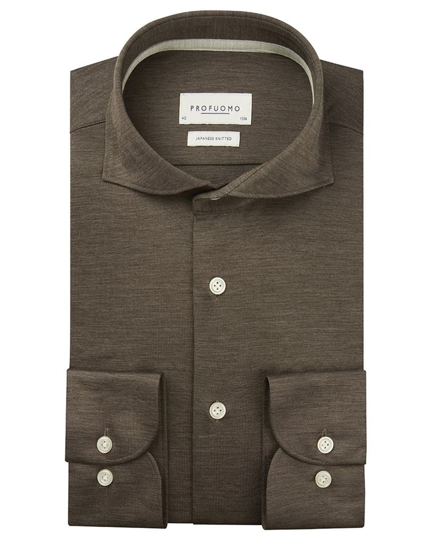 Profuomo business overhemd slim fit bruin effen katoen