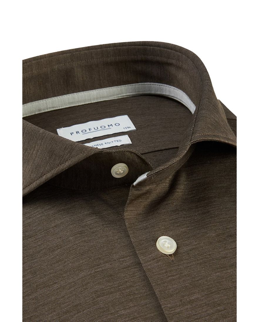 Profuomo business overhemd slim fit bruin effen katoen