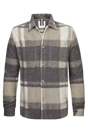 Profuomo Profuomo overshirt beige knopen geruit dubbele borstzak wol