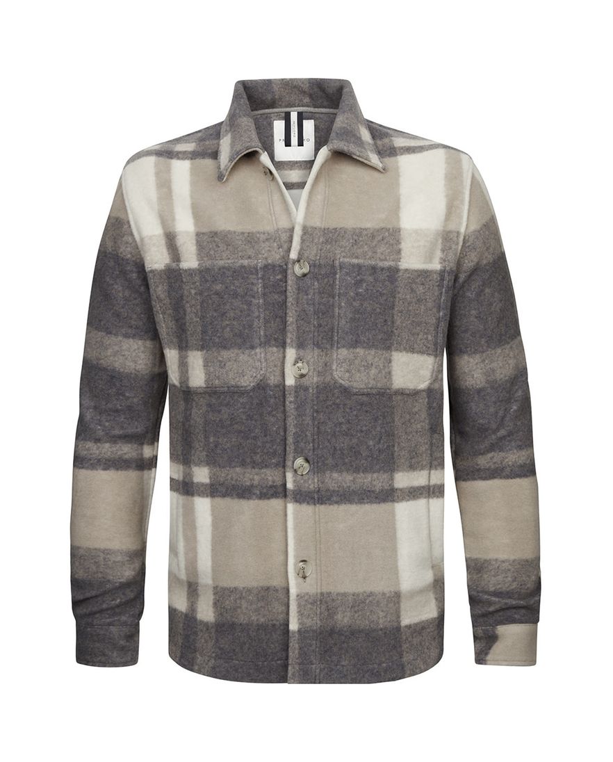 Profuomo overshirt beige knopen wol geruit