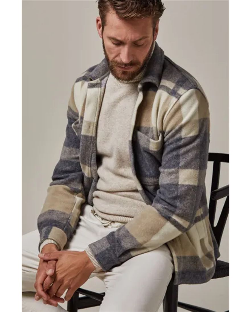 Profuomo overshirt beige knopen wol geruit