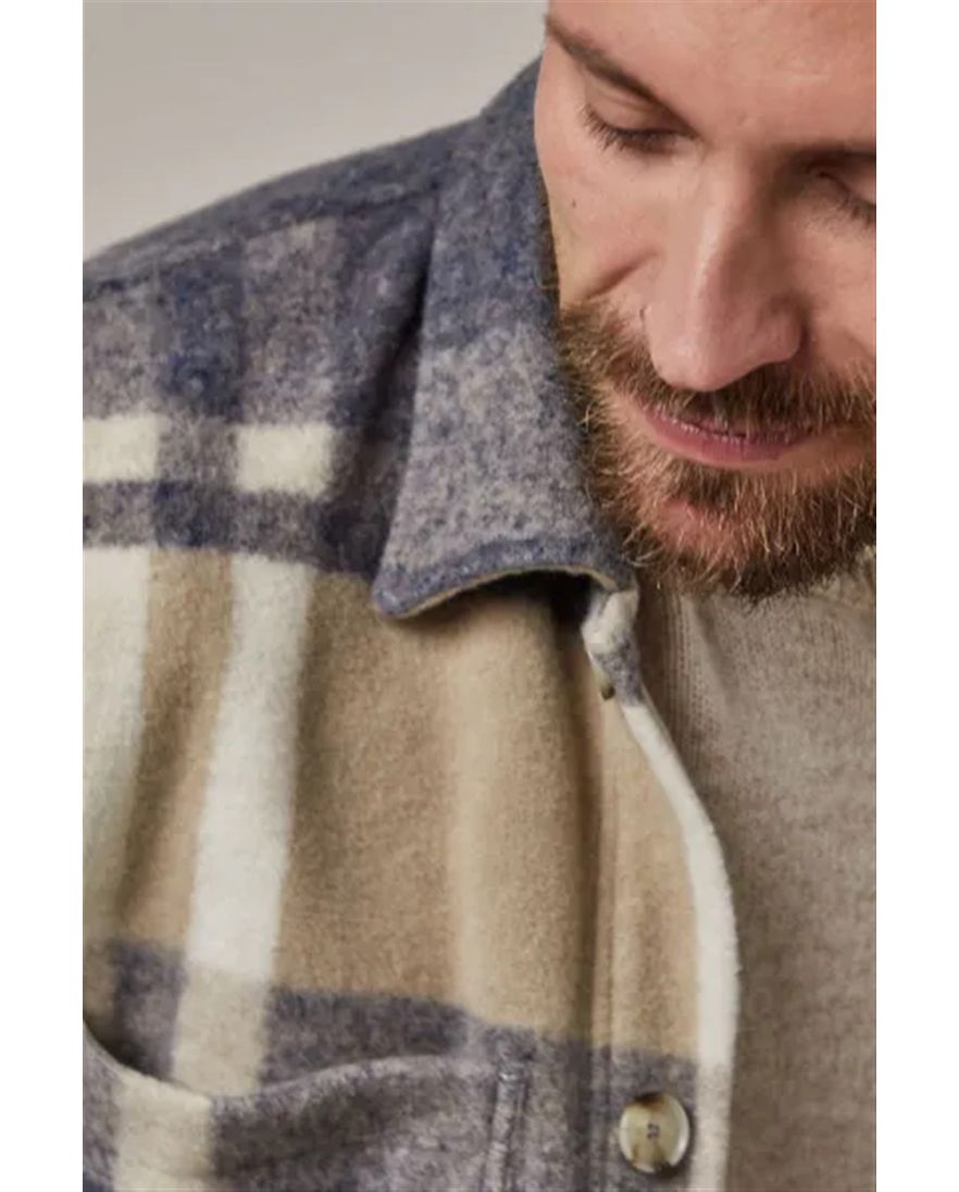 Profuomo overshirt beige knopen wol geruit