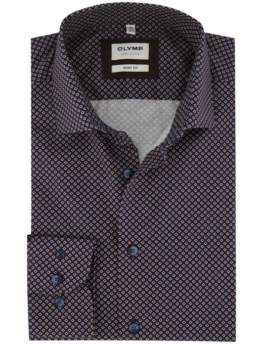 business overhemd Olymp blauw geprint katoen extra slim fit