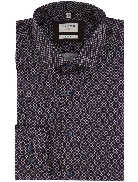 business overhemd Olymp blauw geprint katoen extra slim fit