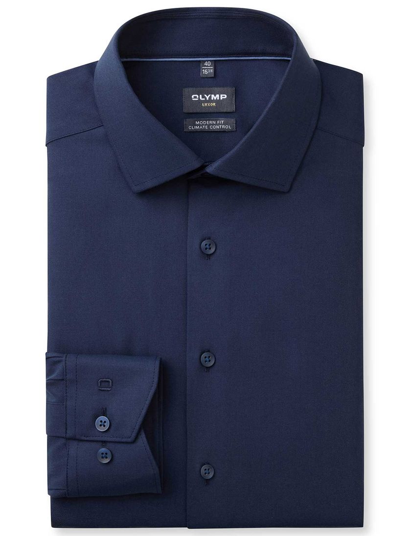 Business overhemd Luxor Olymp Modern Fit donkerblauw effen katoen normale fit