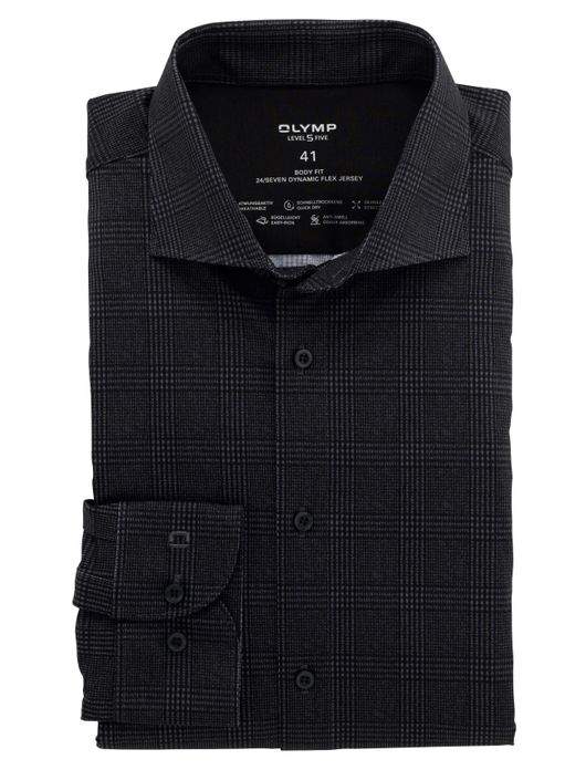 business overhemd Olymp Level Five grijs geruit katoen extra slim fit