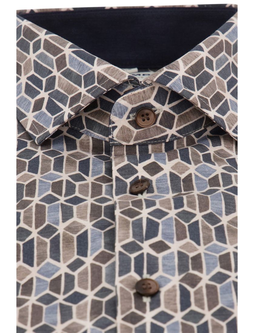 Olymp business overhemd donkerblauw met bruin geprint