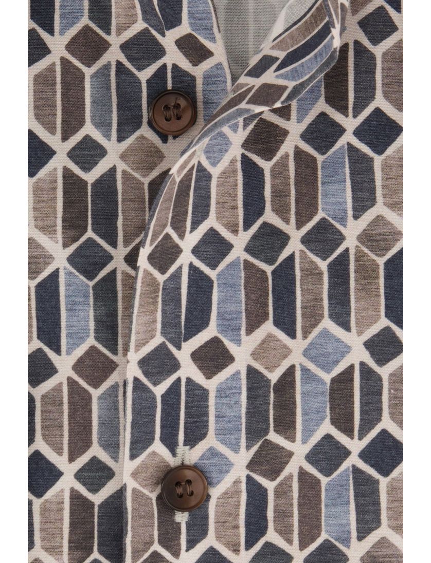 Olymp business overhemd donkerblauw met bruin geprint