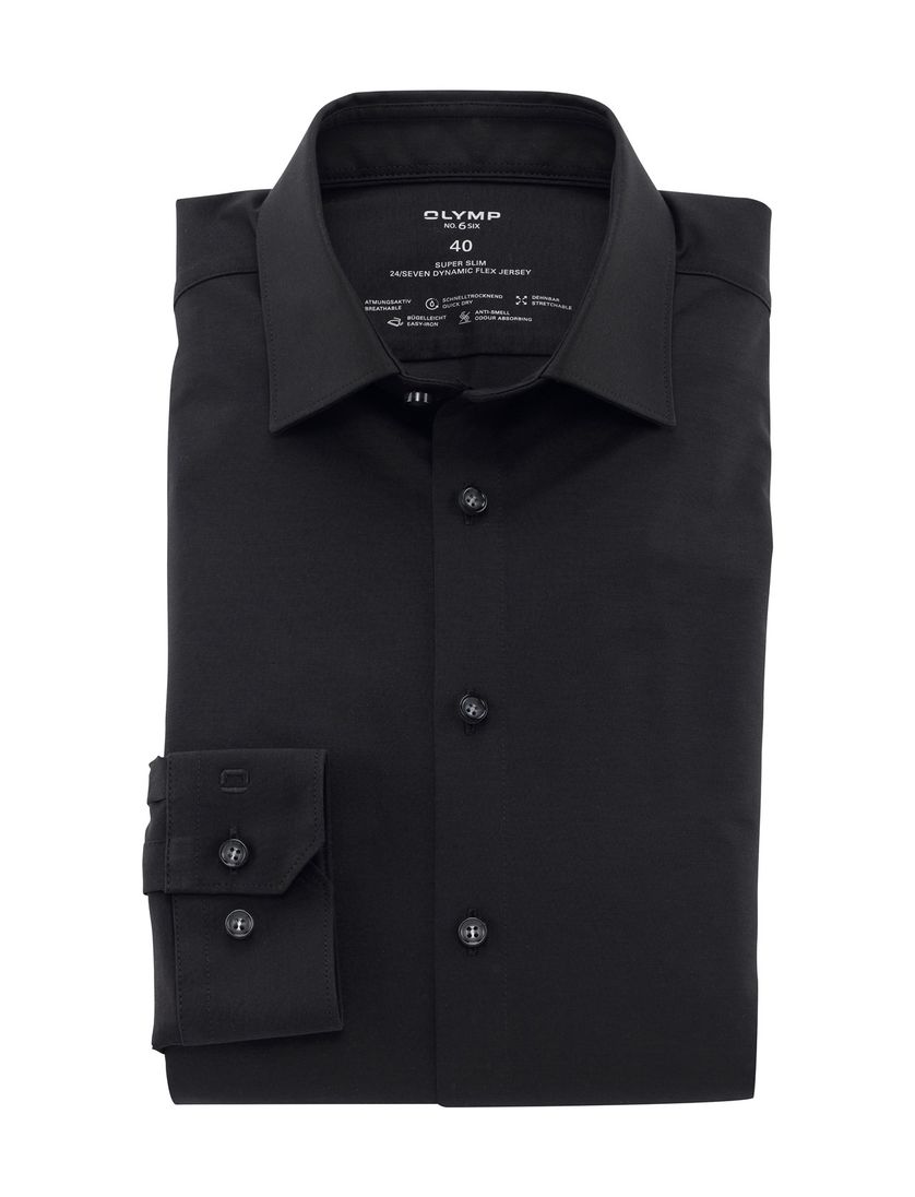 Olymp overhemd mouwlengte 7 No. 6 zwart effen katoen super slim fit