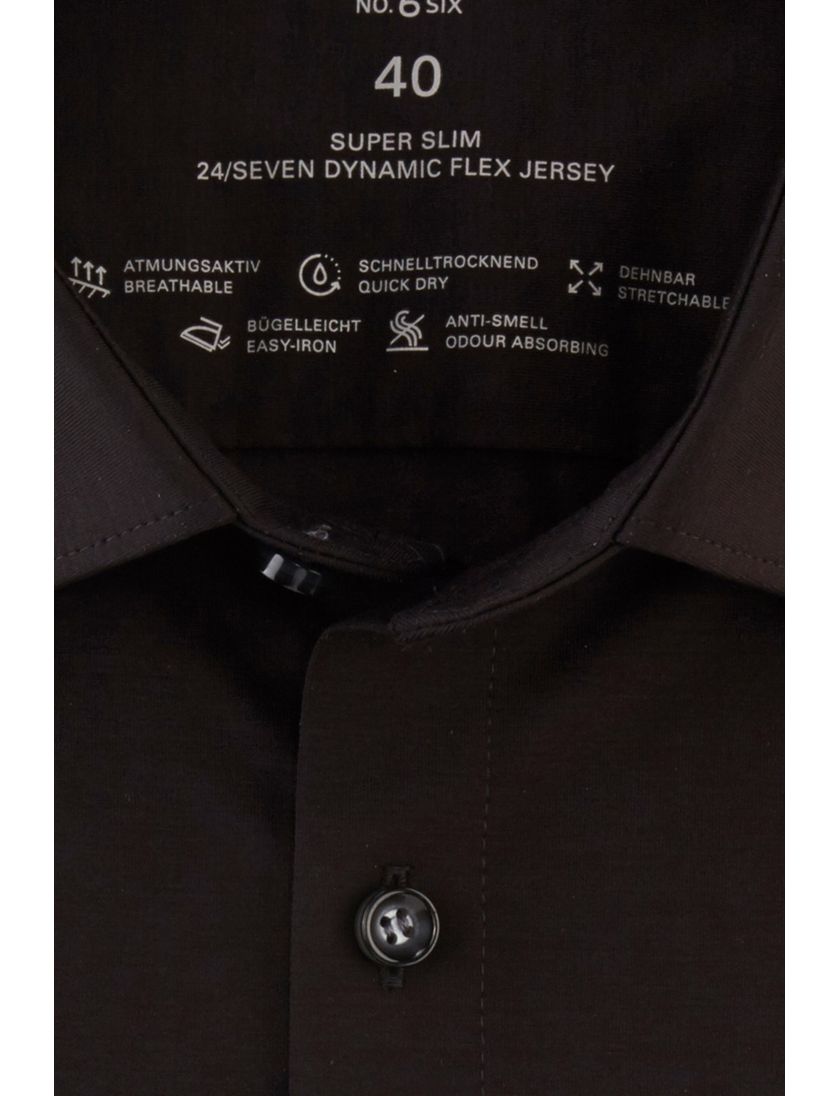 Olymp overhemd mouwlengte 7 No. 6 zwart effen katoen super slim fit