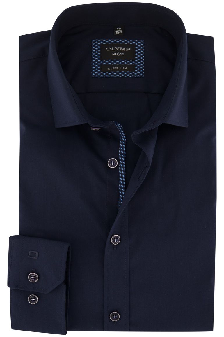 overhemd mouwlengte 7 Olymp donkerblauw effen katoen slim fit
