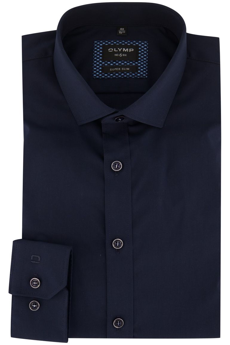 overhemd mouwlengte 7 Olymp donkerblauw effen katoen slim fit