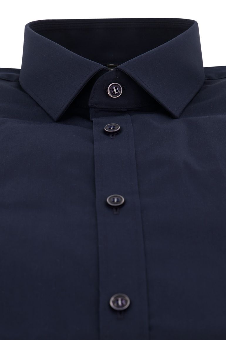 overhemd mouwlengte 7 Olymp donkerblauw effen katoen slim fit