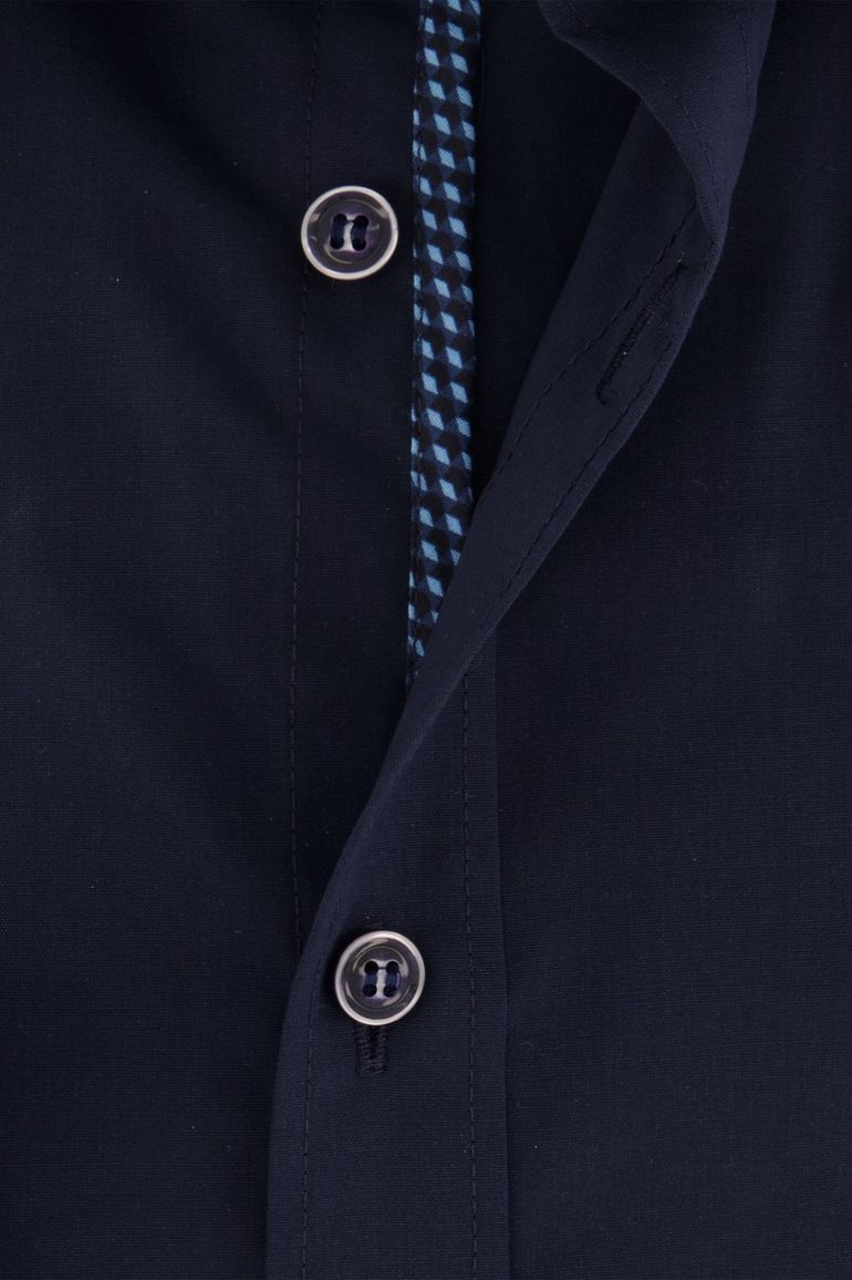 overhemd mouwlengte 7 Olymp donkerblauw effen katoen slim fit