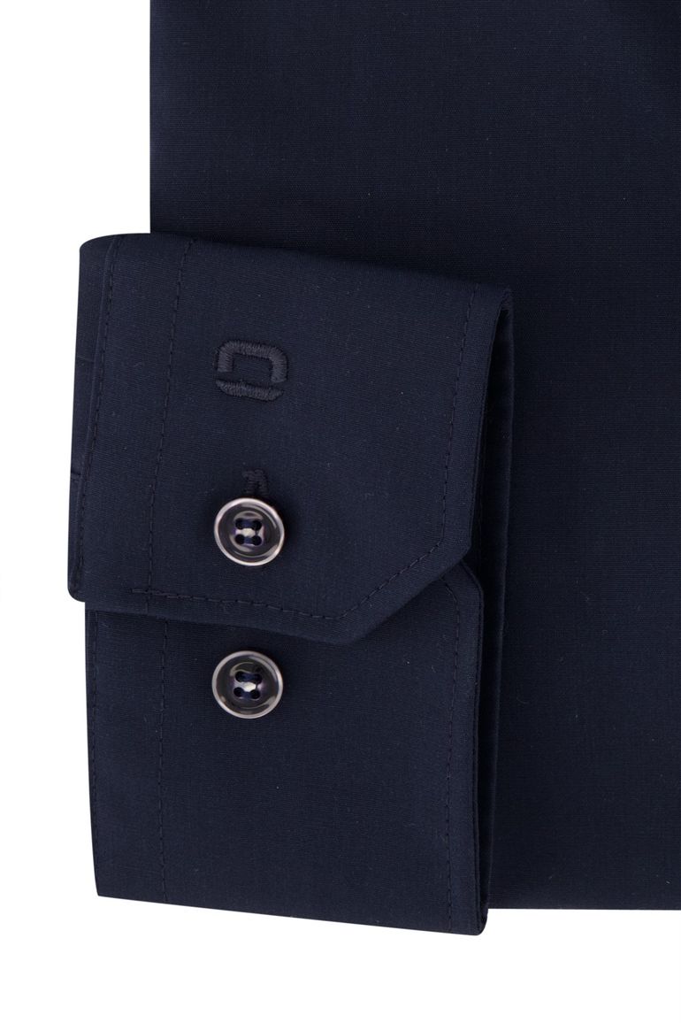 overhemd mouwlengte 7 Olymp donkerblauw effen katoen slim fit