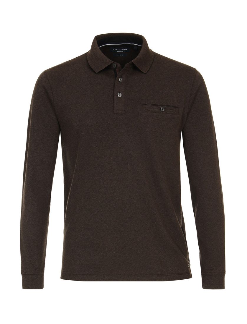 Casa Moda bruine gemêleerde polo wijde fit katoen