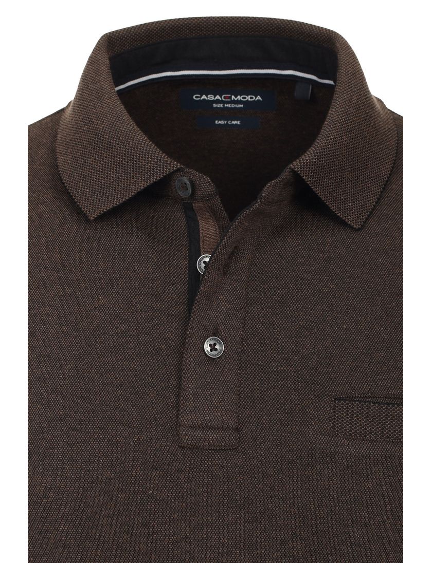 Casa Moda bruine gemêleerde polo wijde fit katoen