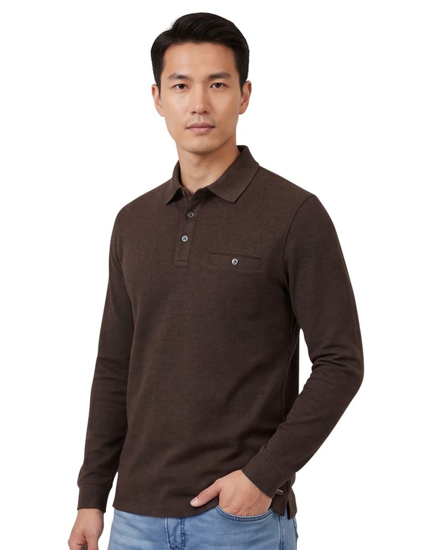 Casa Moda bruine gemêleerde polo wijde fit katoen