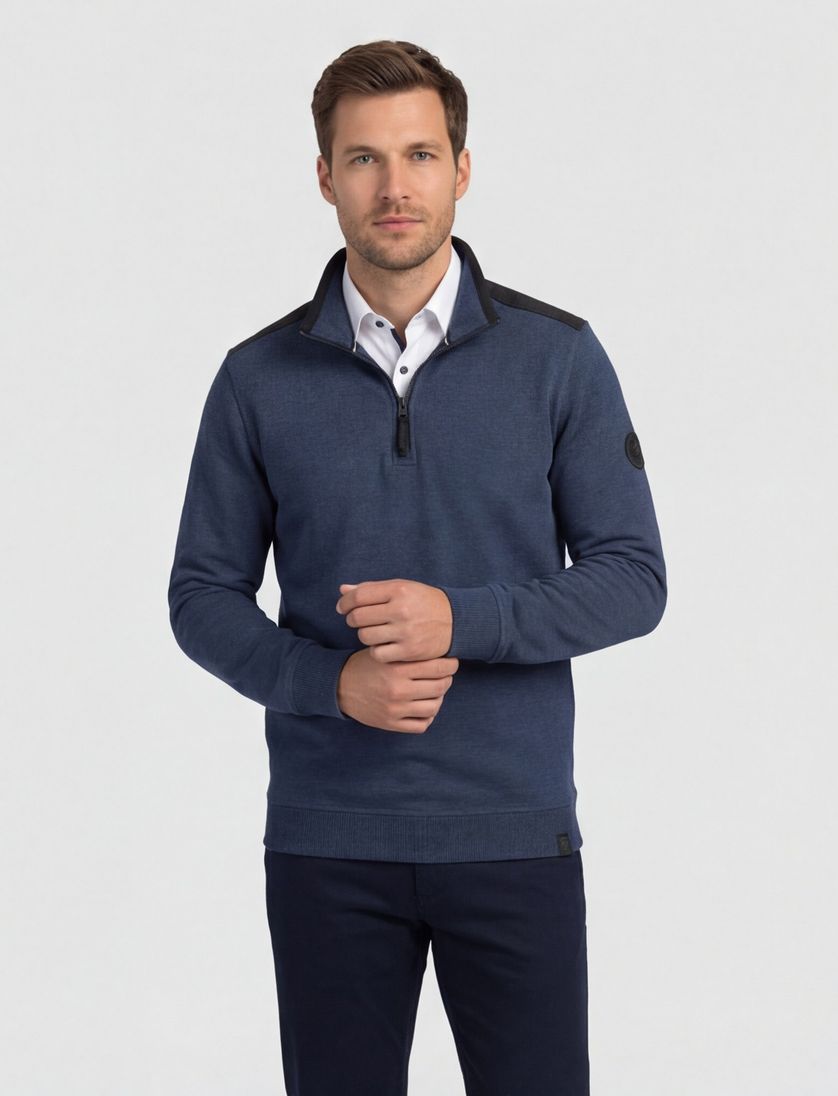 Casa Moda sweater donkerblauw effen katoen