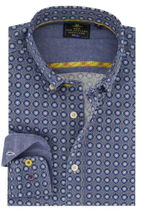 Overhemd New Zealand casual Rotootuaura normale fit blauw geprint katoen