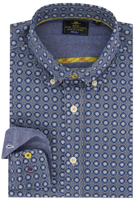 casual overhemd Rotootuaura New Zealand blauw geprint katoen normale fit