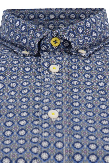 Overhemd New Zealand casual Rotootuaura normale fit blauw geprint katoen